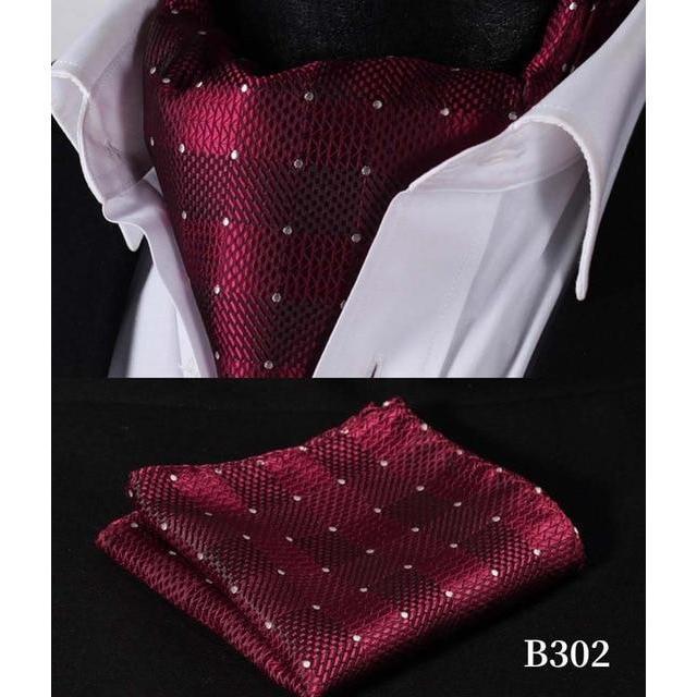 Dazzling Red Silk Ascot/Cravat Tie & Handkerchief