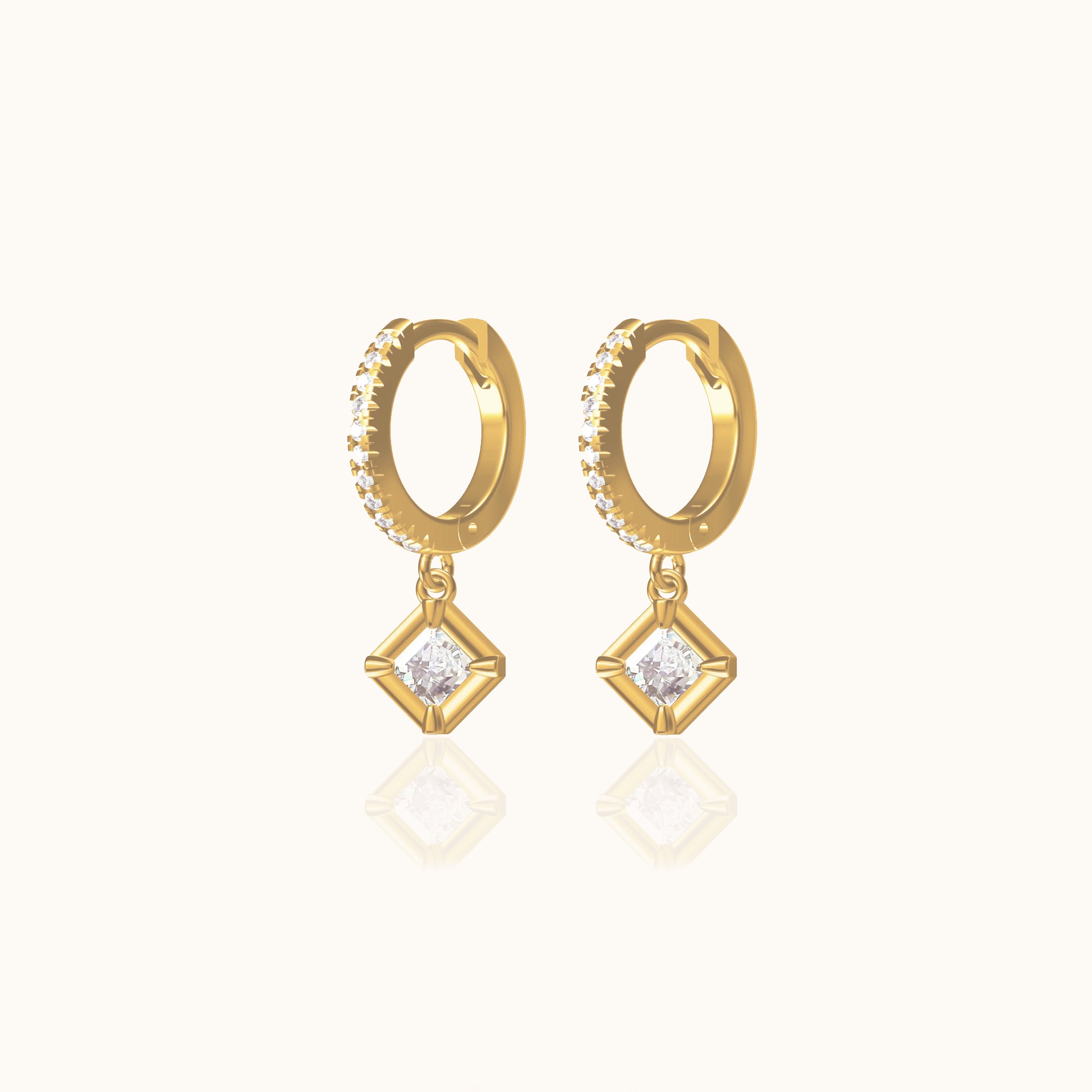 Diamond Shaped Dangle CZ Pave Hoop Earrings
