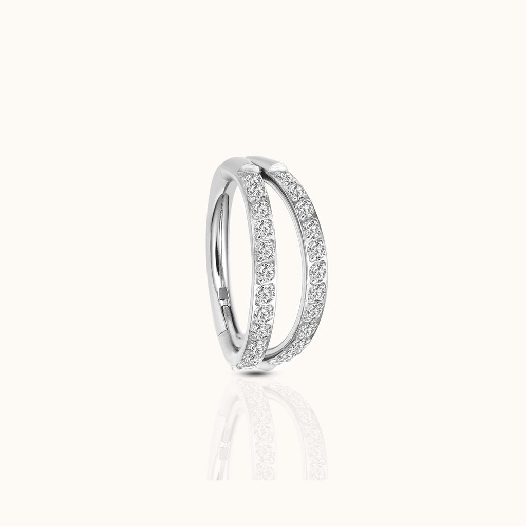 Double Circle CZ Pave Clicker Titanium Hinged Hoop Earring