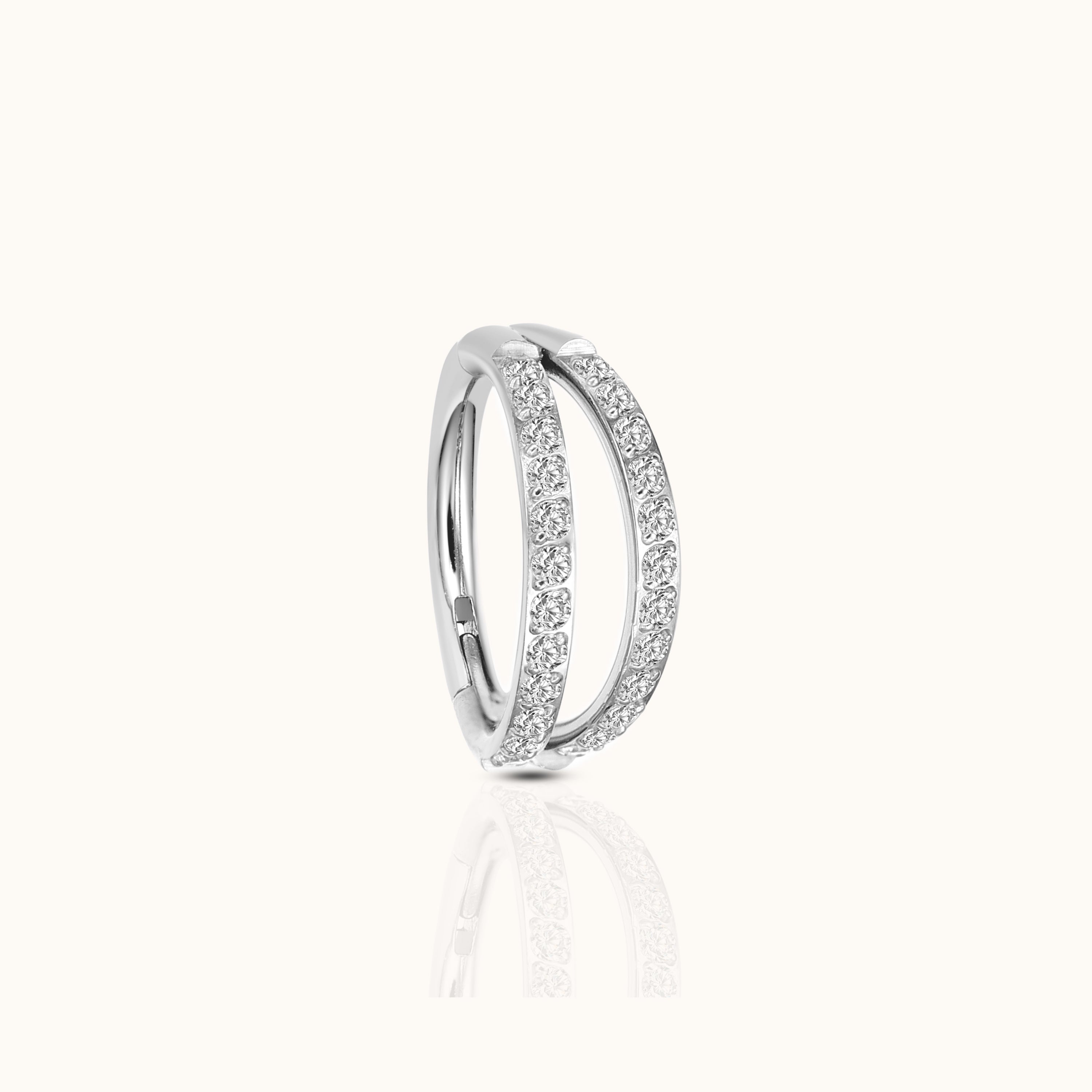 Double Circle CZ Pave Clicker Titanium Hinged Hoop Earring