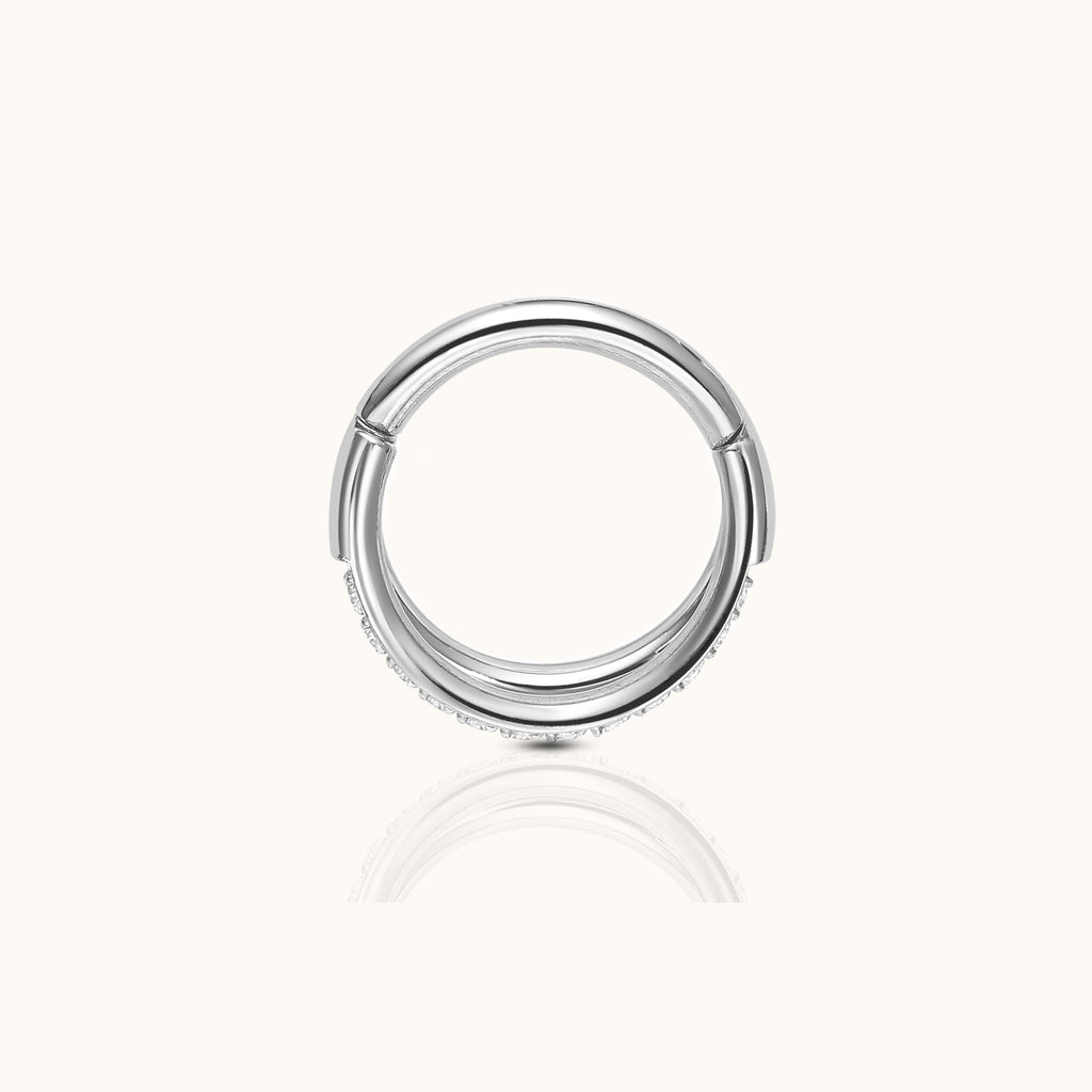 Double Circle CZ Pave Clicker Titanium Hinged Hoop Earring