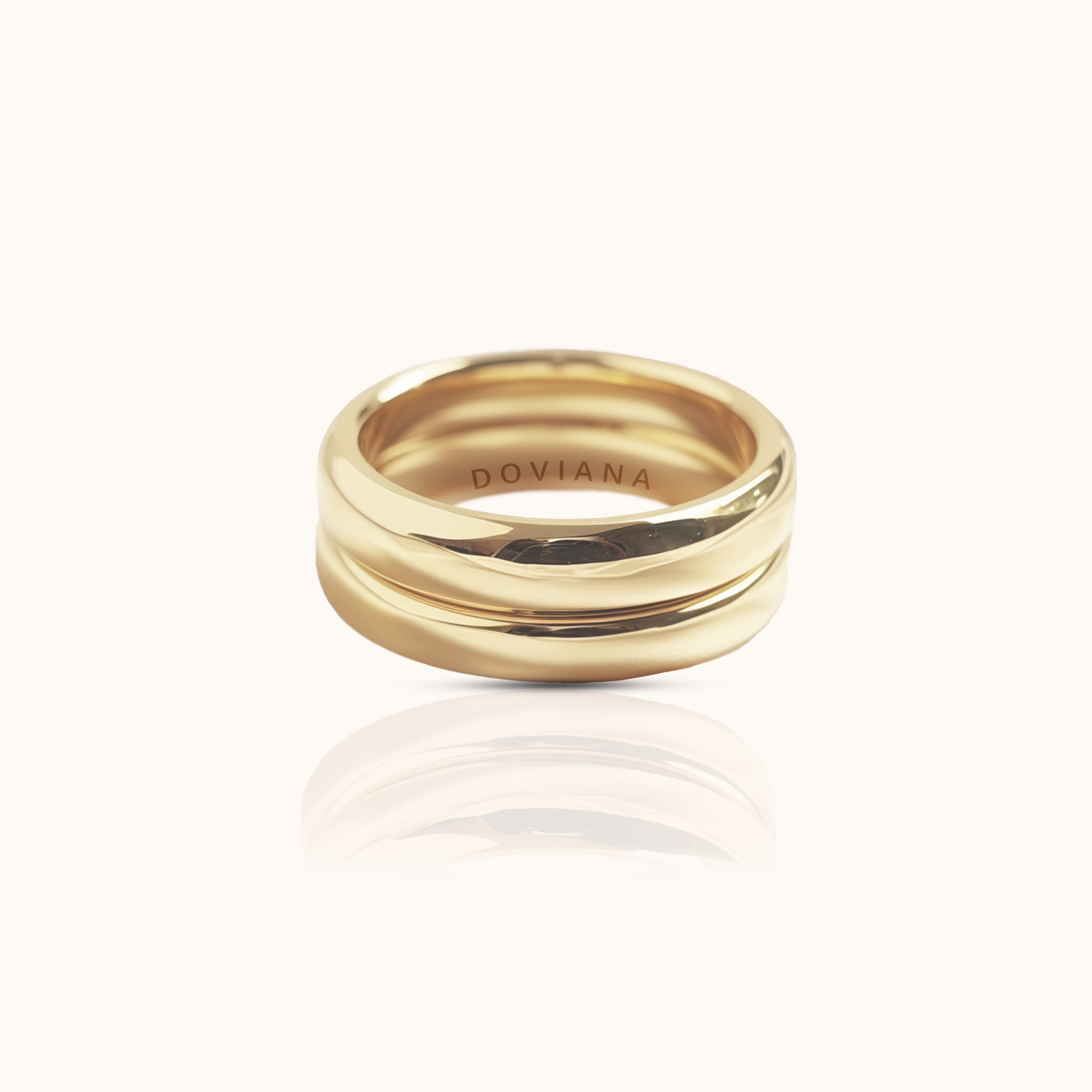 Double Layer Chunky Band Titanium PVD Gold Ring