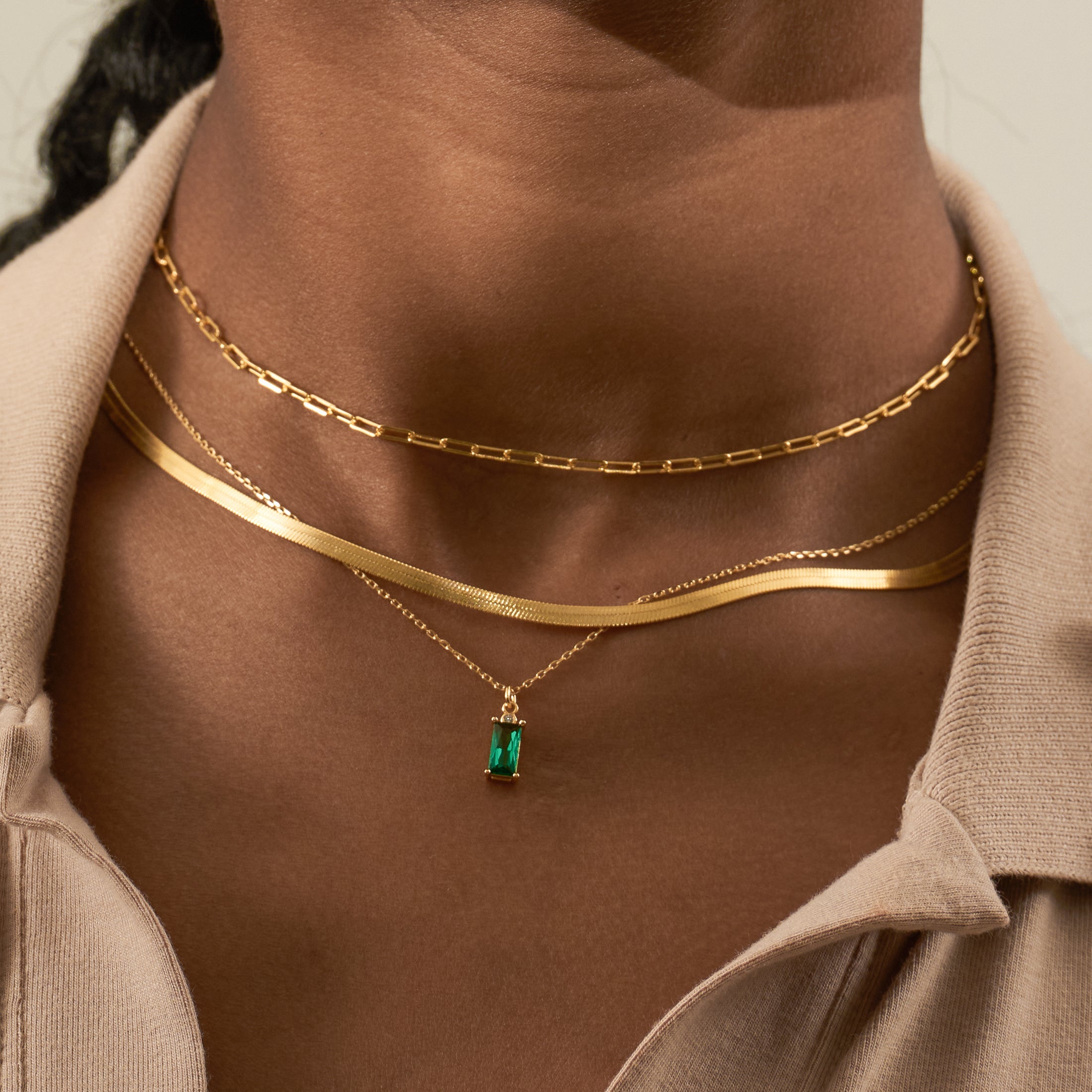 Sage Green Rectangle Gem Necklace