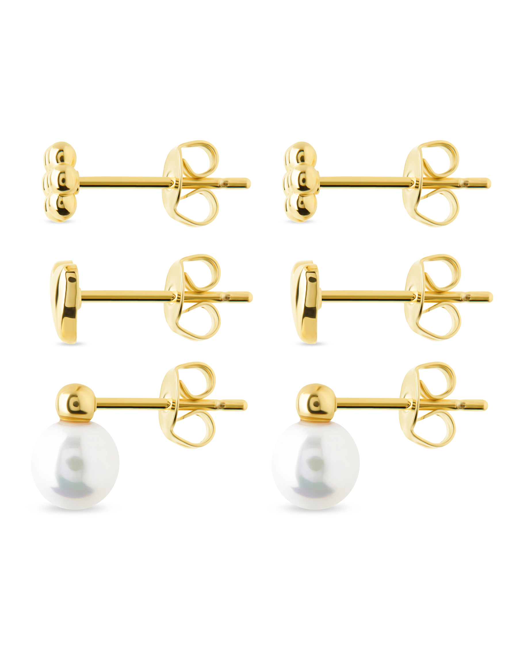 Sterling Silver Irene Pearl, Flower, & Heart Stud Earring Set of 3