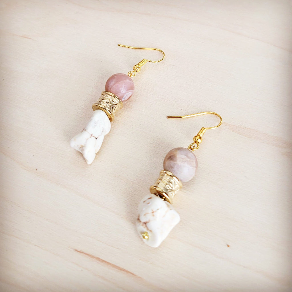 Frosted Sunstone & White Turquoise Drop Earrings 200ba