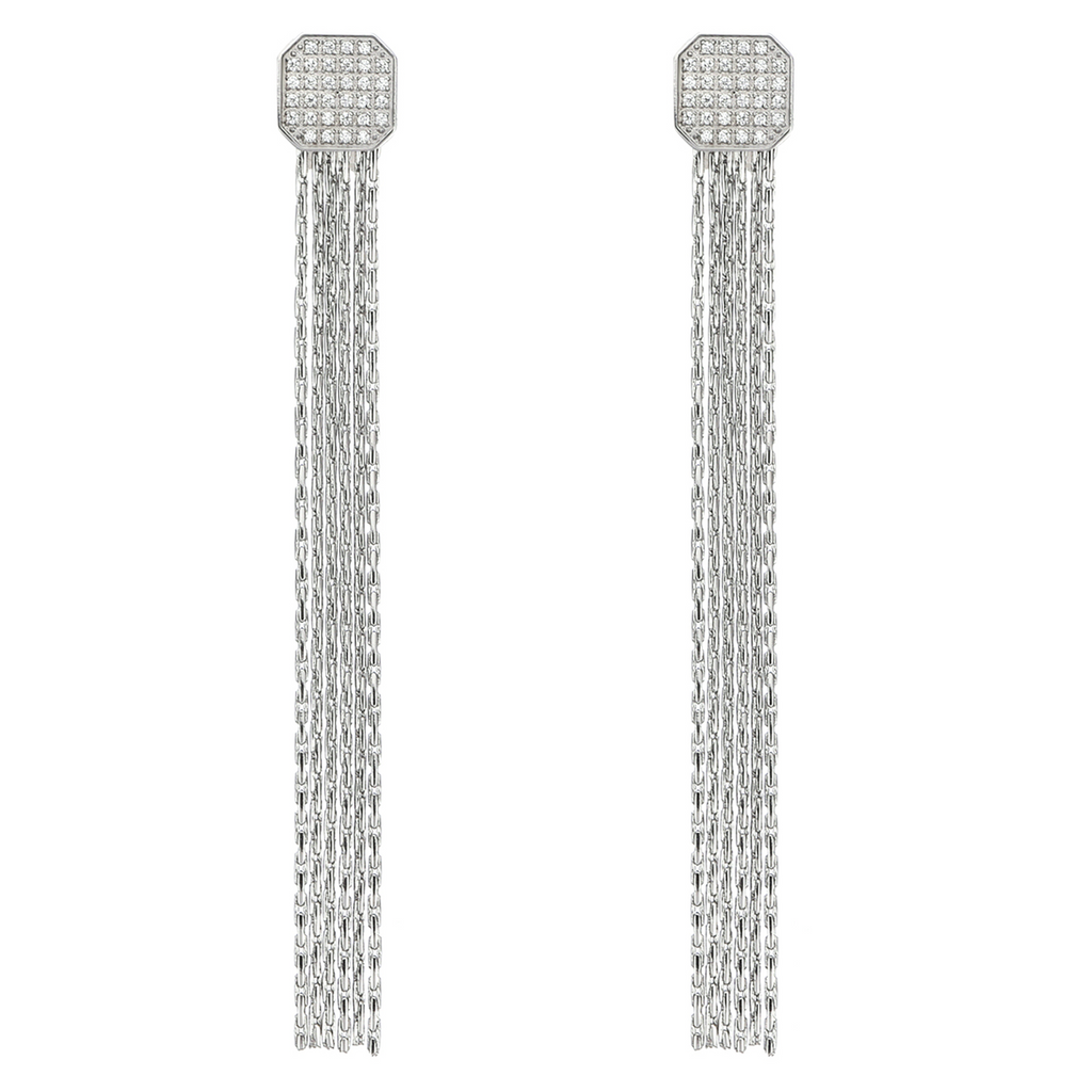 ER808W B.Tiff Pavé Hex Tassel Earrings
