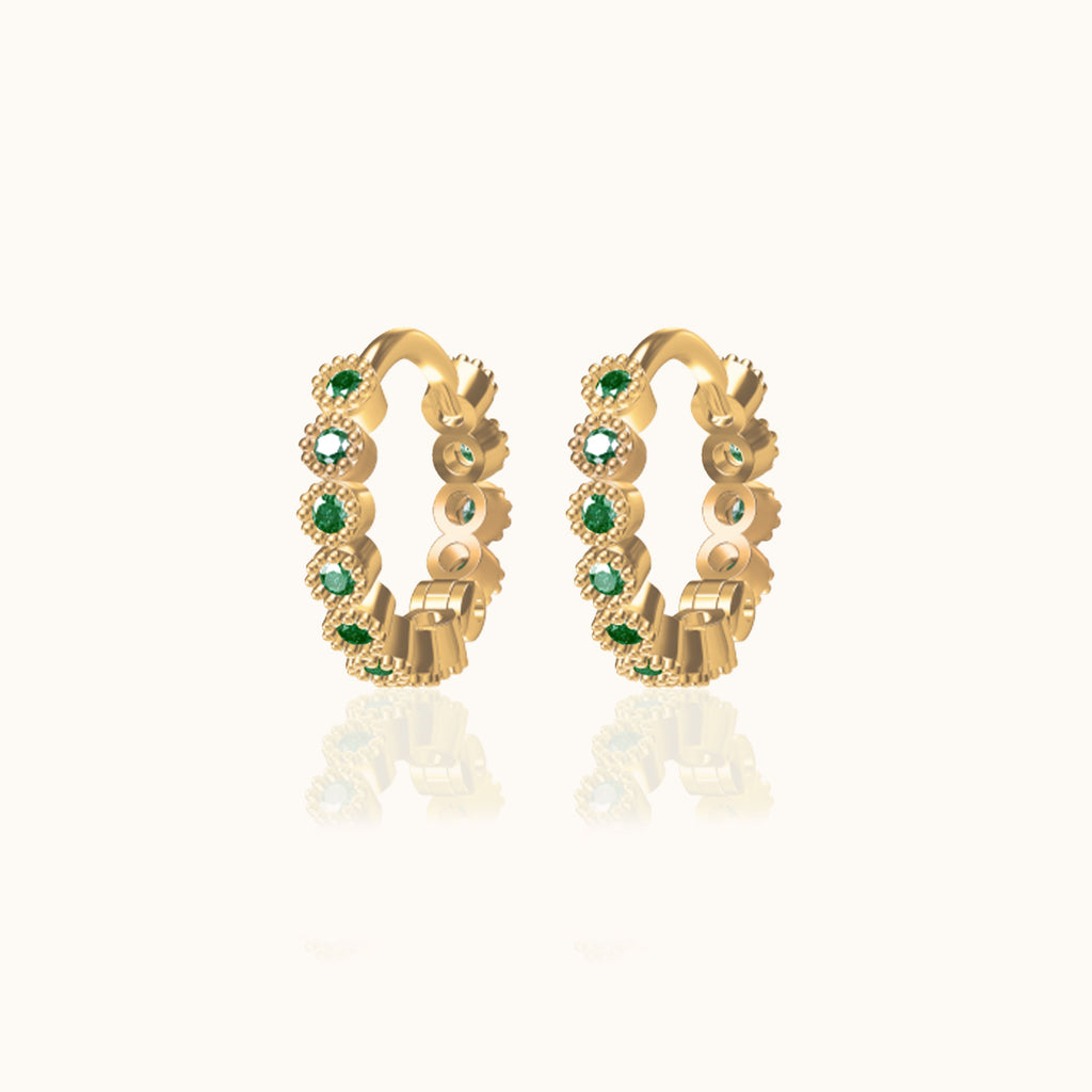 Emerald Green CZ Bezel Set Bead Hoop Earrings