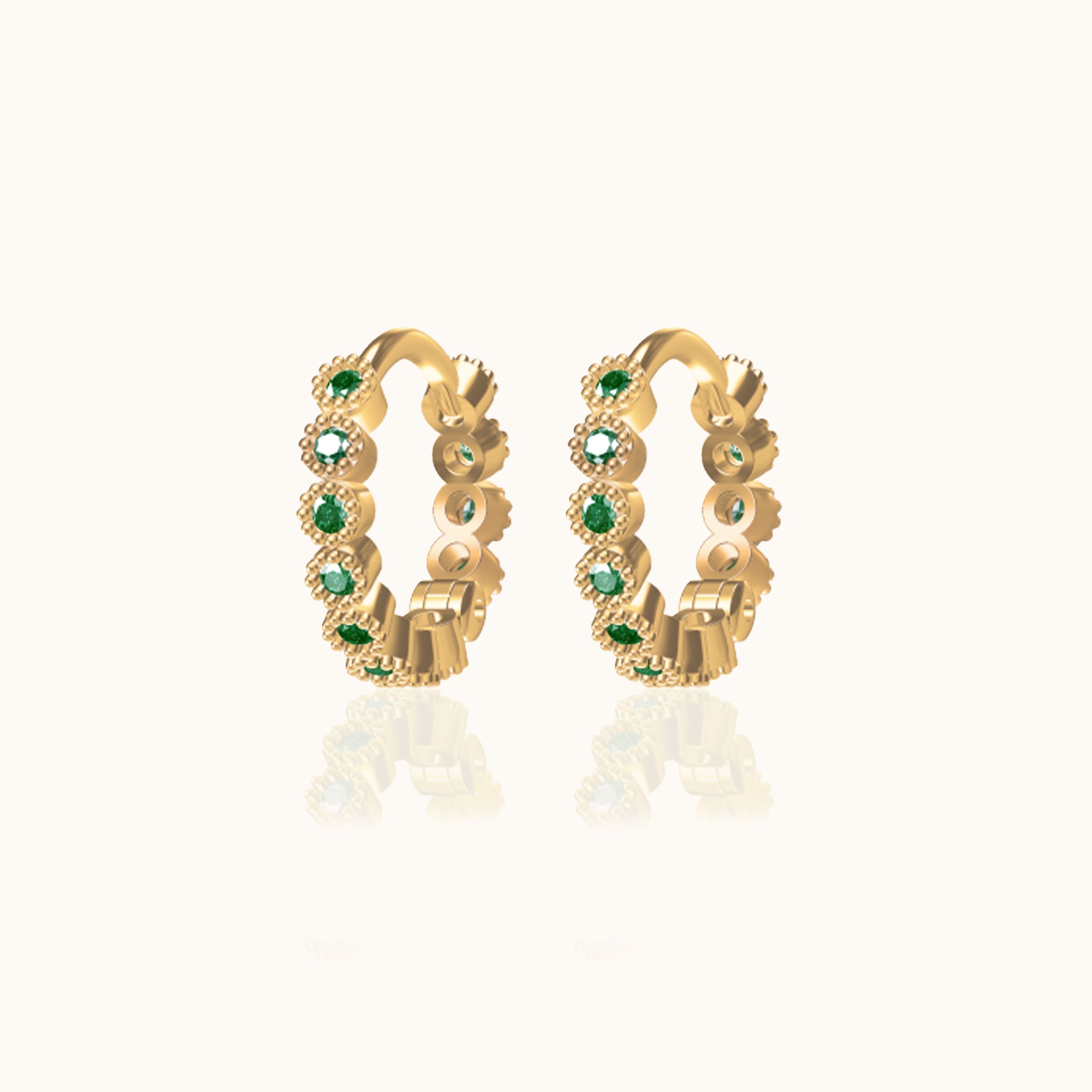 Emerald Green CZ Bezel Set Bead Hoop Earrings