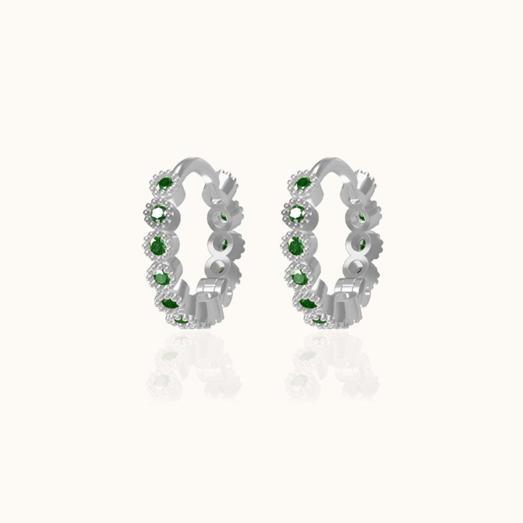 Emerald Green CZ Bezel Set Bead Hoop Earrings