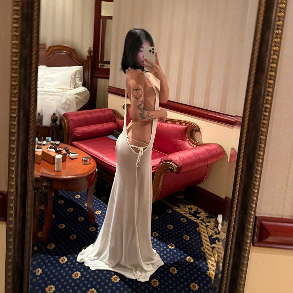 Ethna Backless Open Side White Maxi Dress
