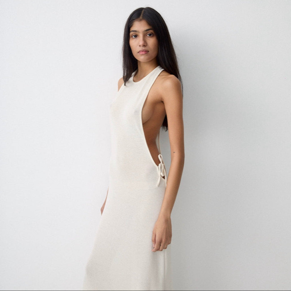 Ethna Backless Open Side White Maxi Dress