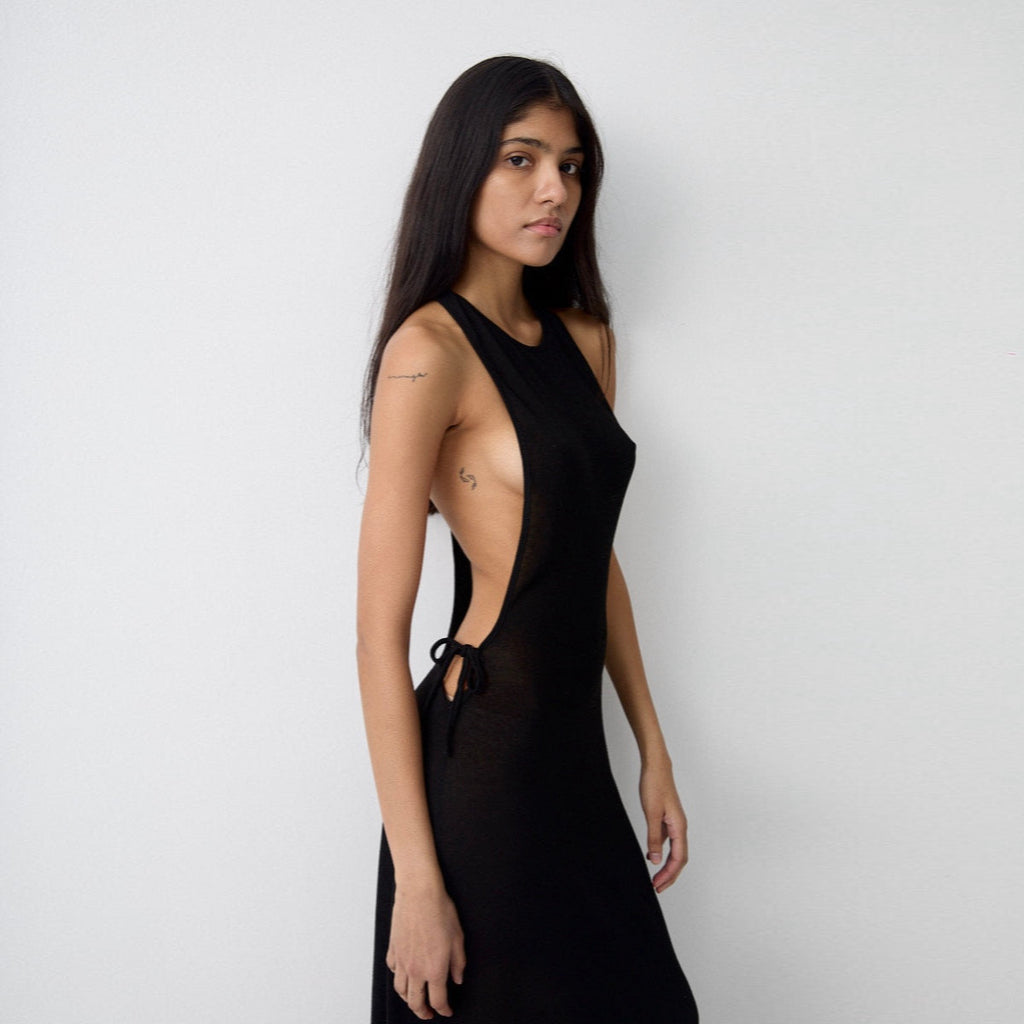 Ethna Backless Open Side Black Maxi Dress