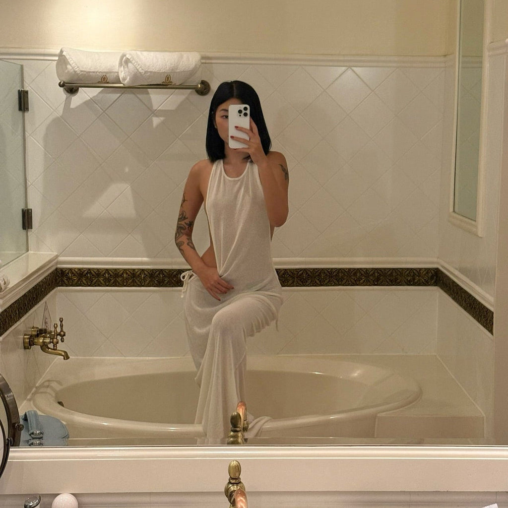 Ethna Backless Open Side White Maxi Dress