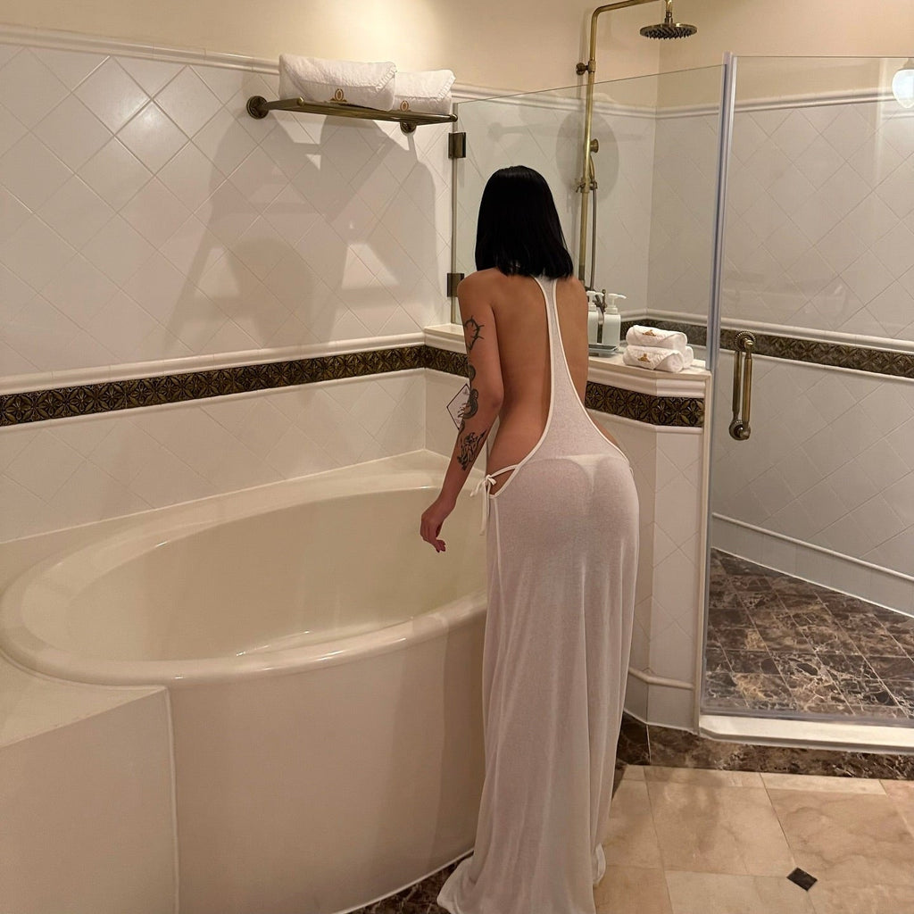 Ethna Backless Open Side White Maxi Dress