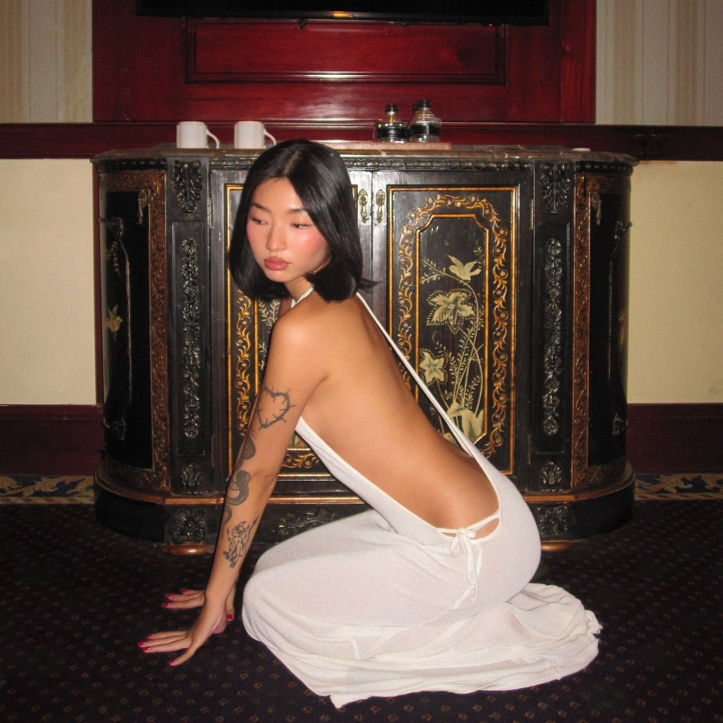 Ethna Backless Open Side White Maxi Dress