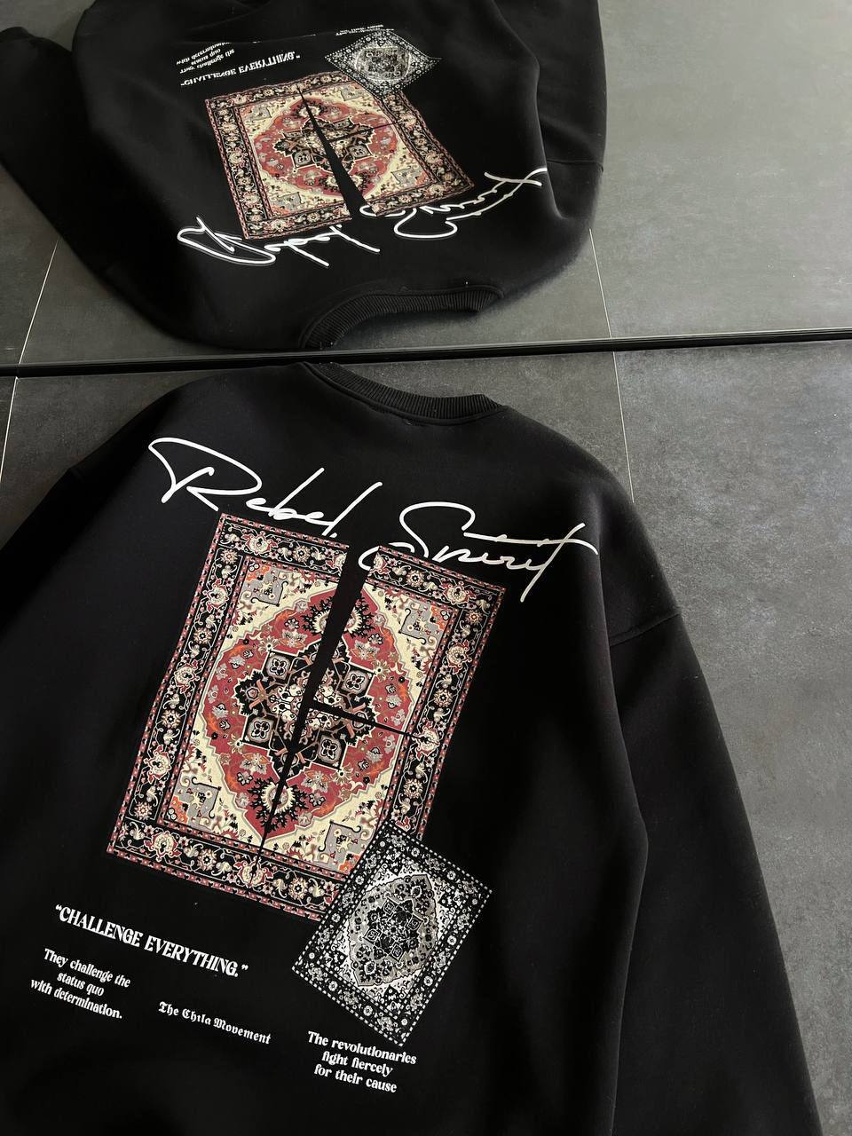 Ethnic Rug Pattern Oversized Sweatshirt - Cozy and Stylish Streetwear