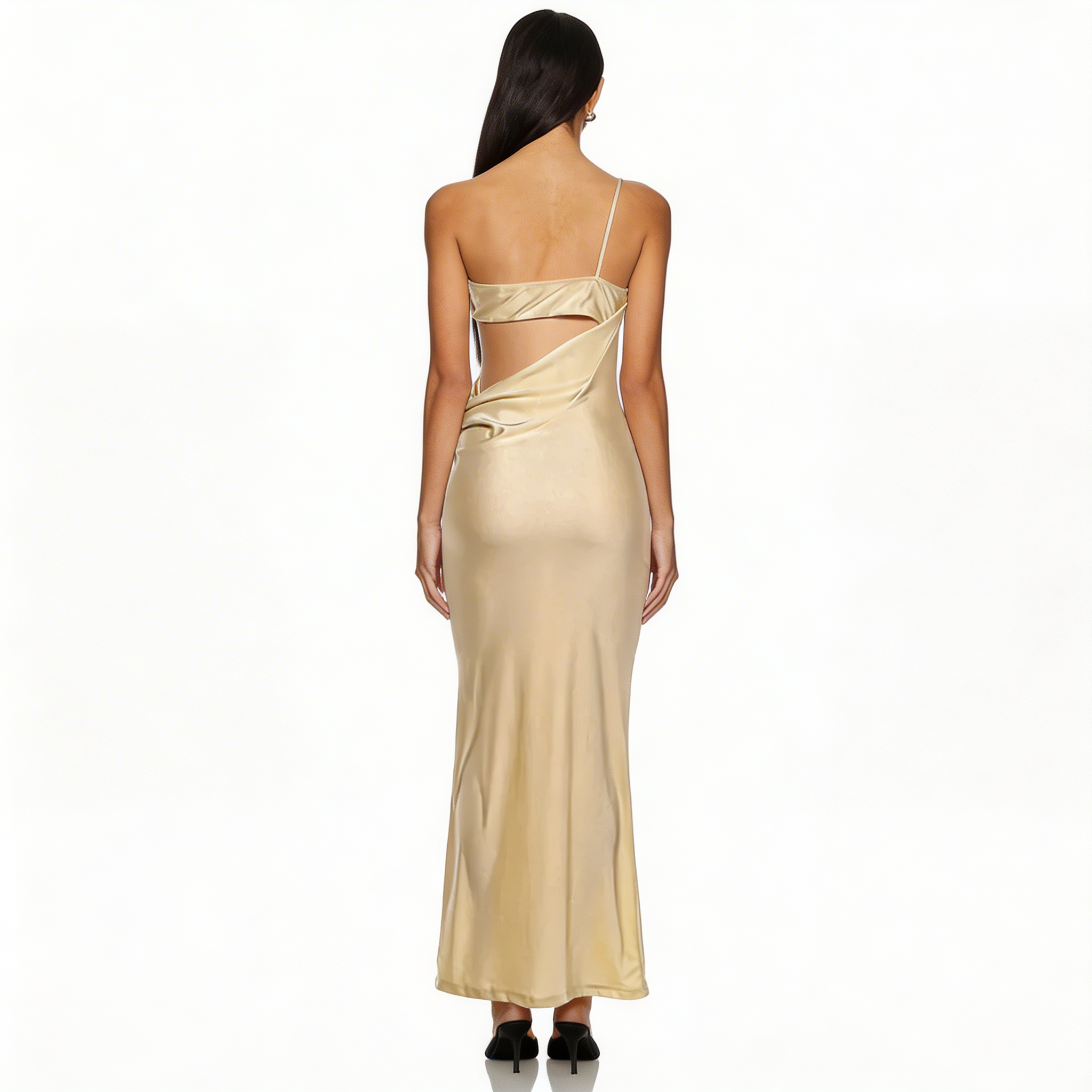 Everhart Gold Asymmetric Cut-Out Maxi Dress