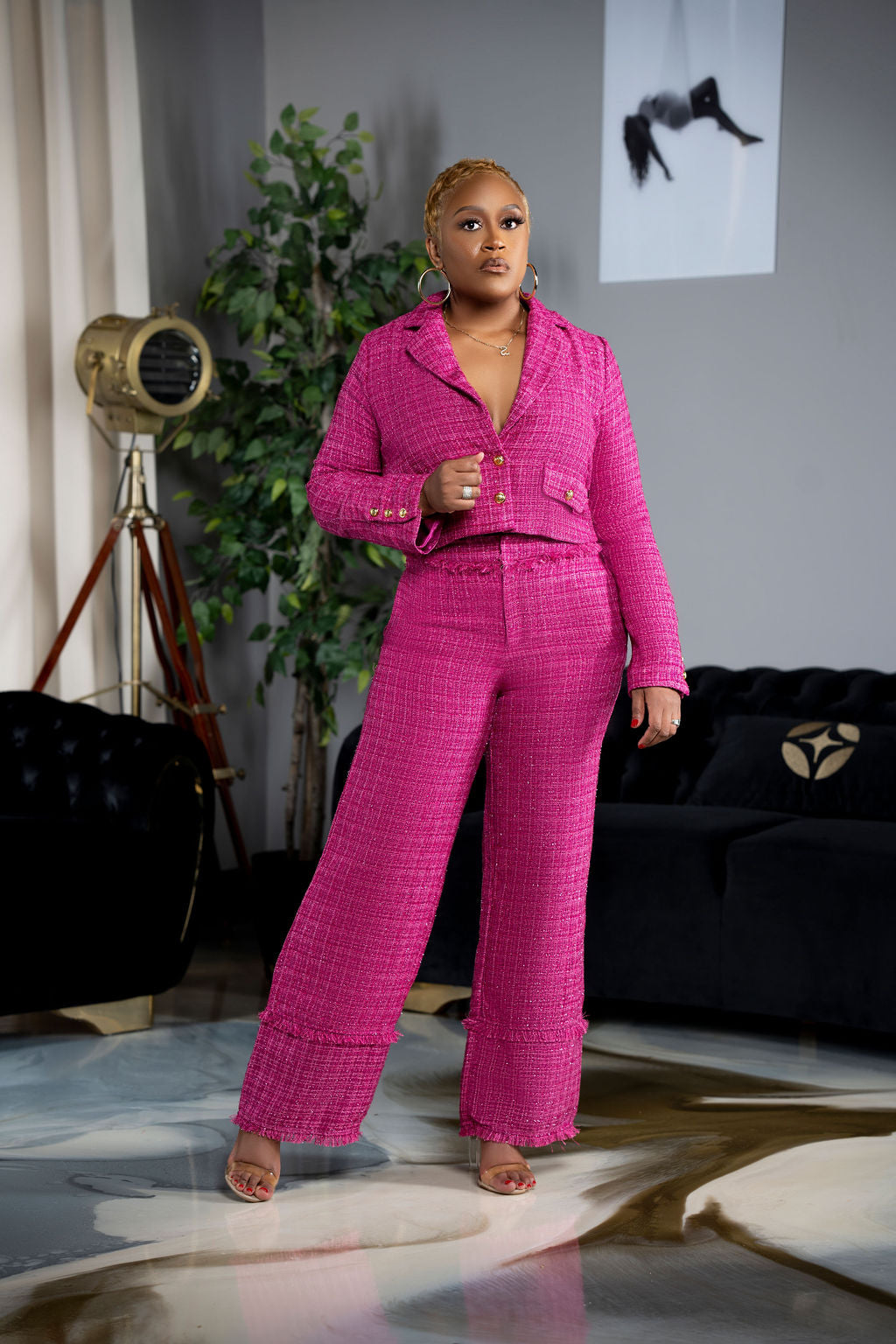 Cropped Tweed Blazer Suit