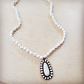 **Long Turquoise Beaded Necklace w/ Squash Blossom Pendant White 261ww