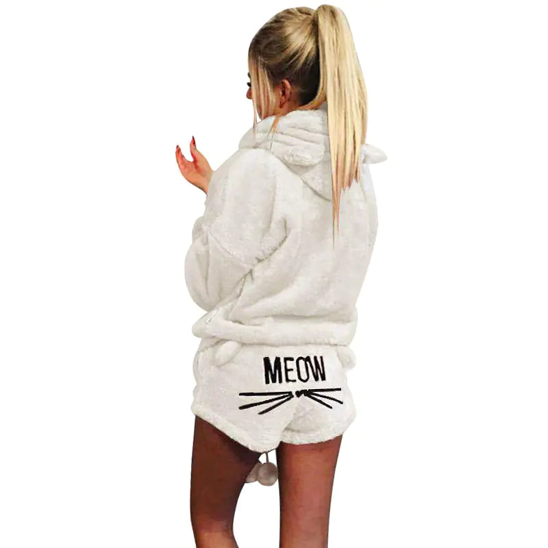 Women's Plush Hoodie and Shorts Pajama Loungewear Set