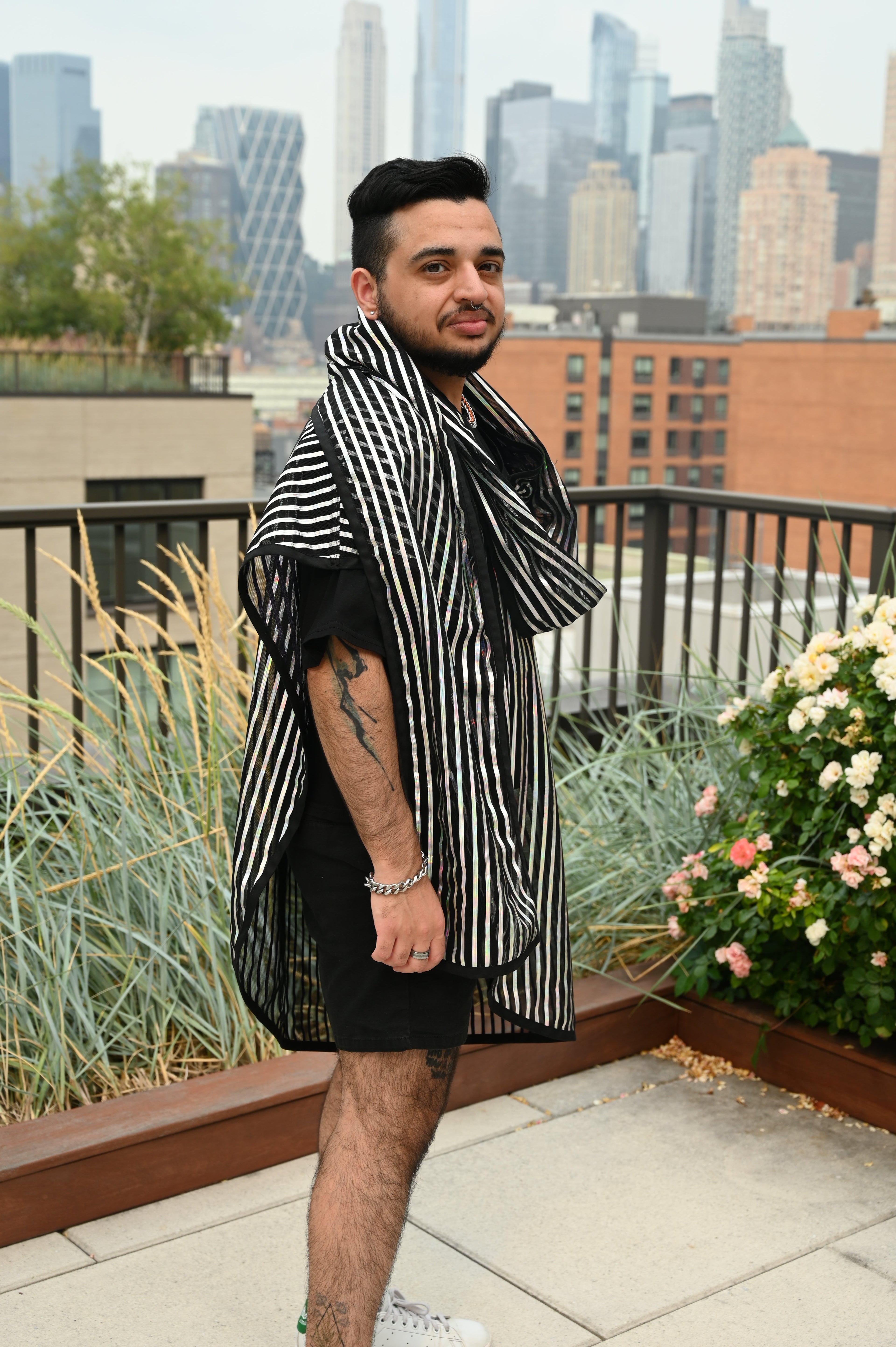 Translucent Striped Scarf Unisex Reversible Top