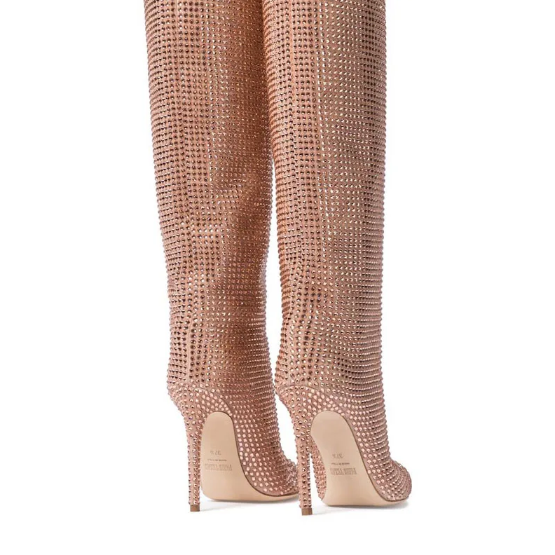 Fashionista Gold Glitter Rhinestone Stiletto Boots