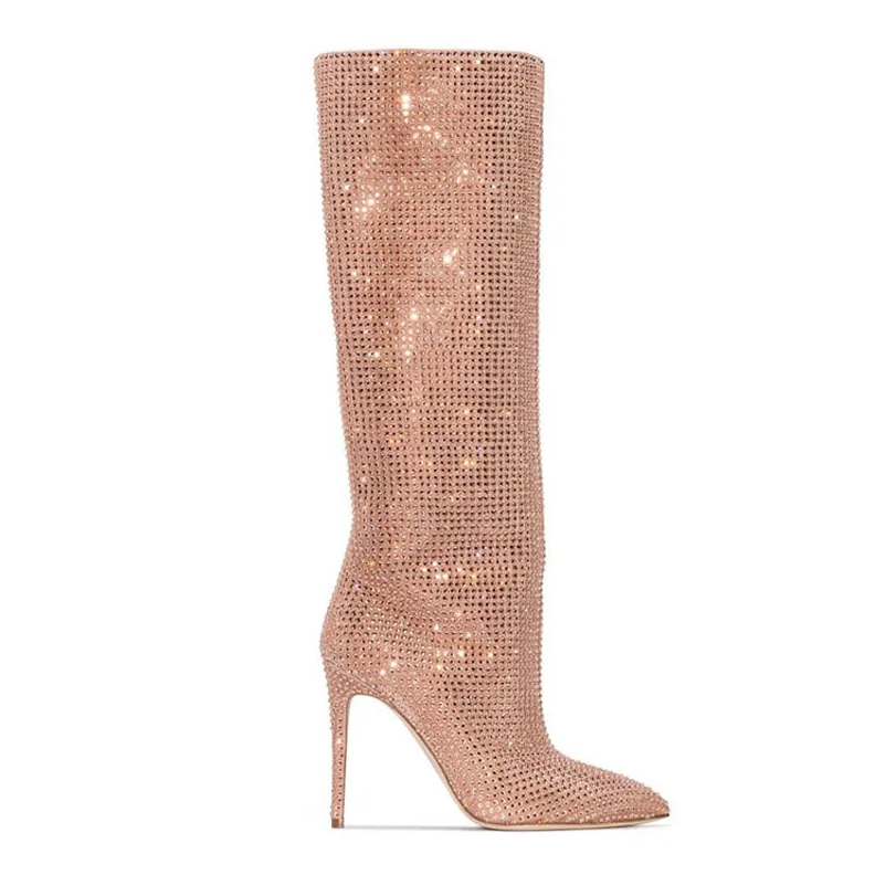 Fashionista Gold Glitter Rhinestone Stiletto Boots