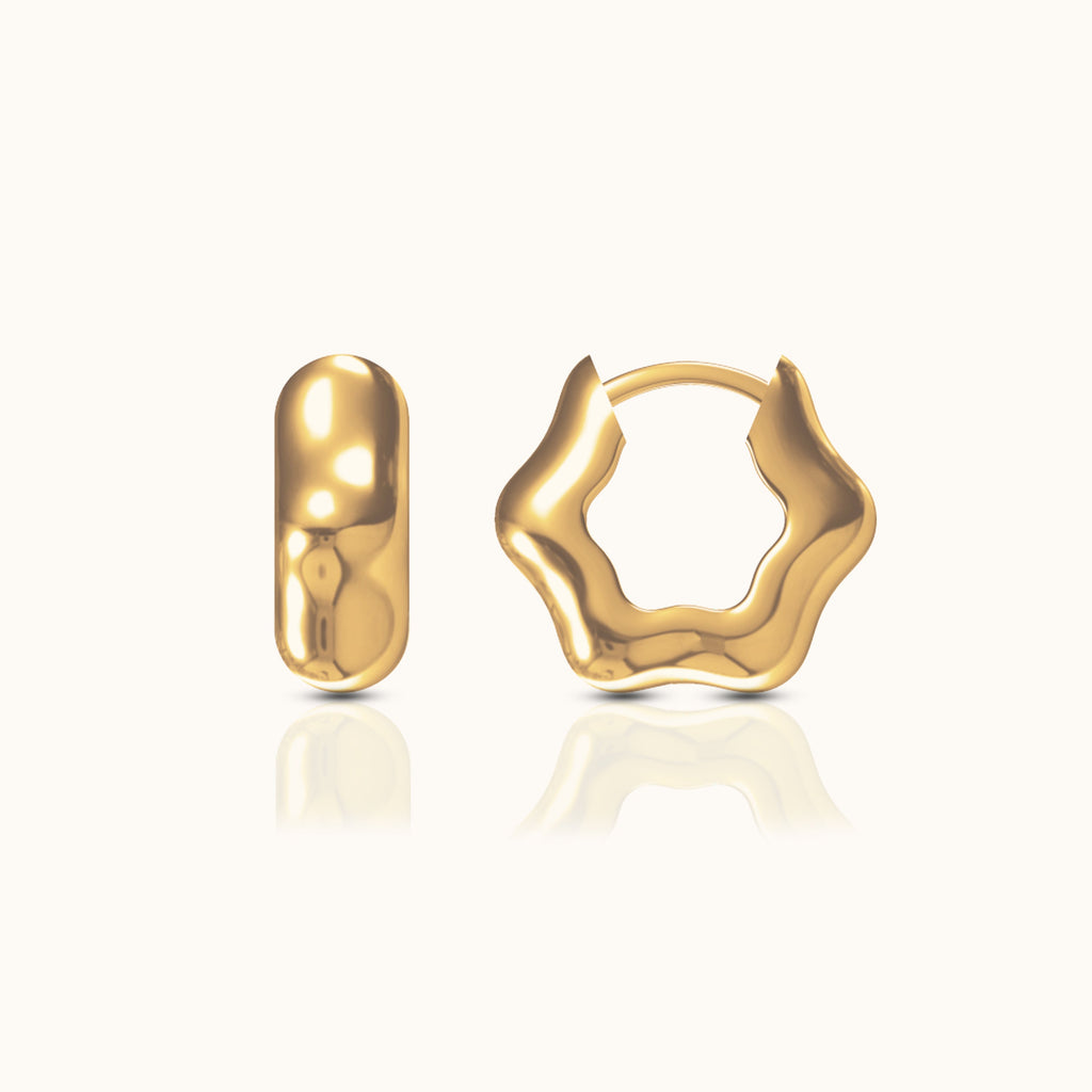 Floral Hexagon Chubby Hoop Earrings
