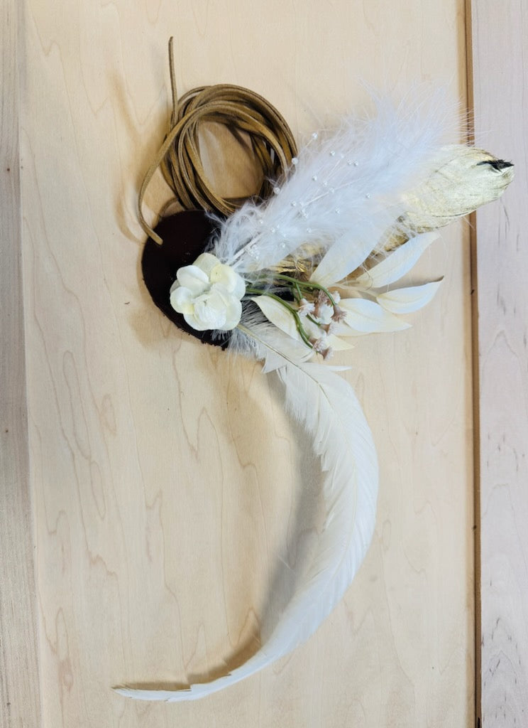 Boho Western Wedding Floral & Feather Bridsmaid Hat in Brown 984n