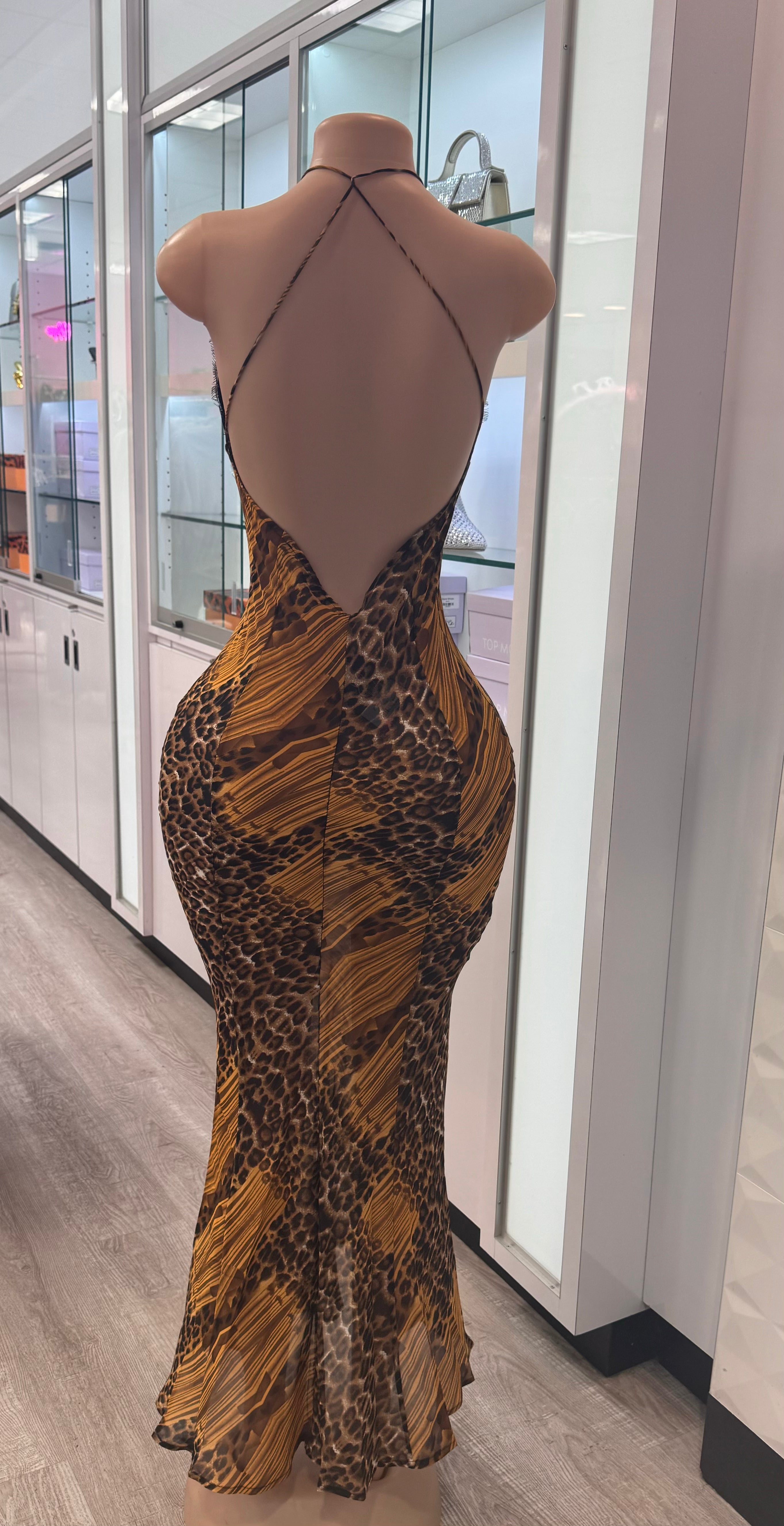 Maci Leopard Sheer Maxi Halter Dress | Chic Animal Print Resort Dress