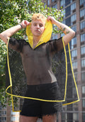 Honeycomb Mesh waist length Poncho with hood.