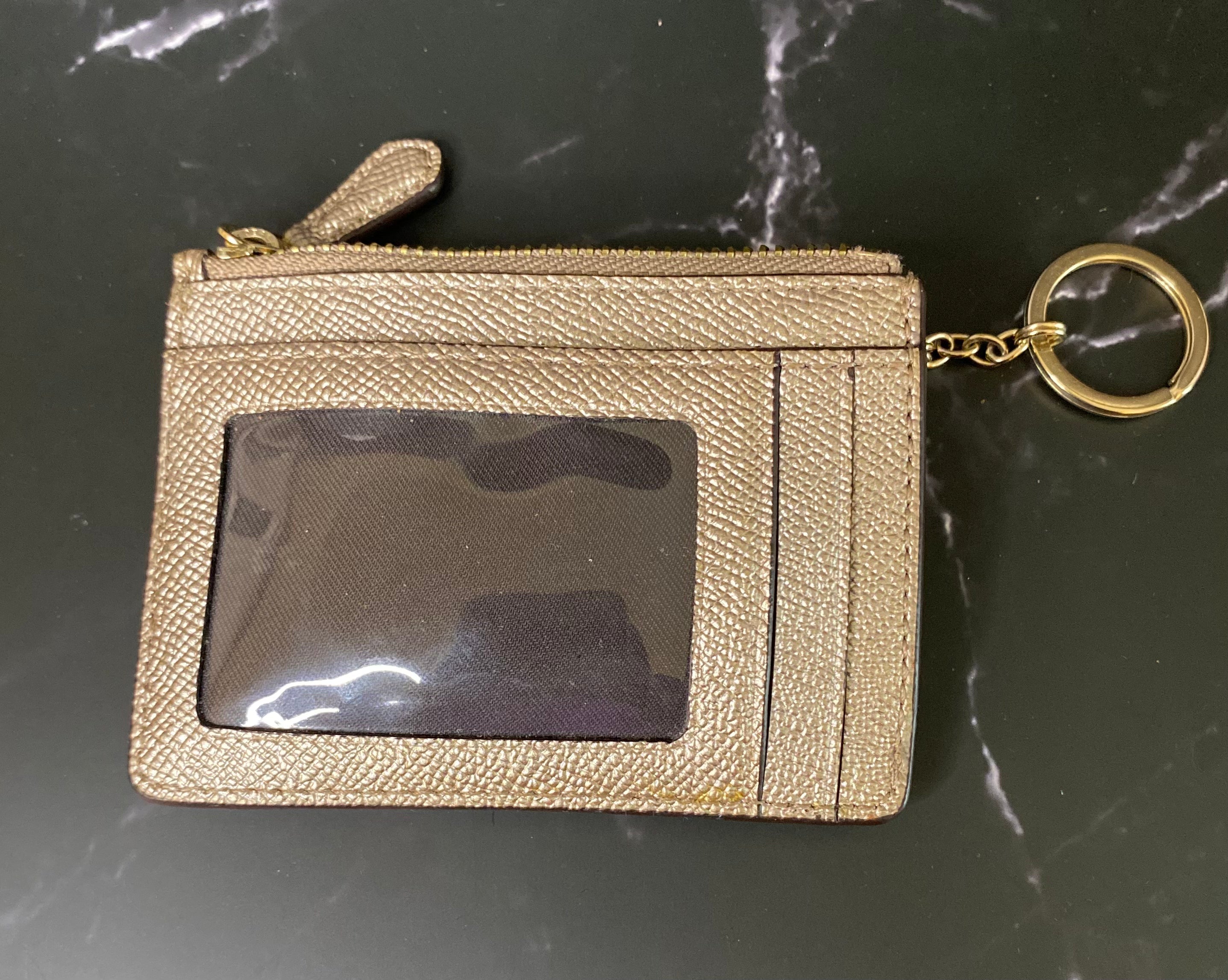 Coach Metallic Slim Card Case & Coin Wallet – Signature Canvas with ID Window