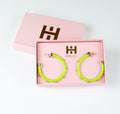Lime Green with Gold Balls Hoop Earrings