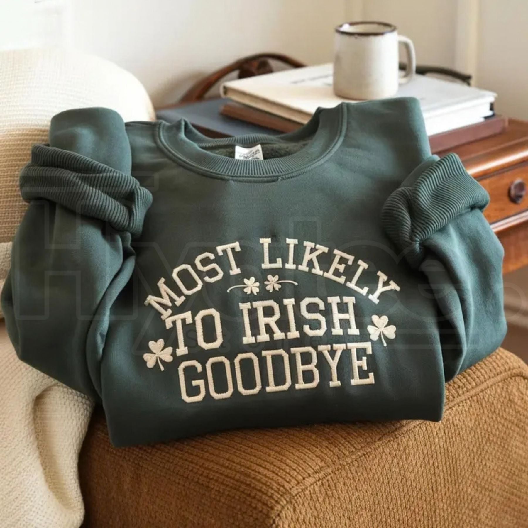Funny "Most Likely To Do An Irish Exit" Embroidered Sweatshirt – St. Patrick's Day Irish Flag & Shamrock Crewneck