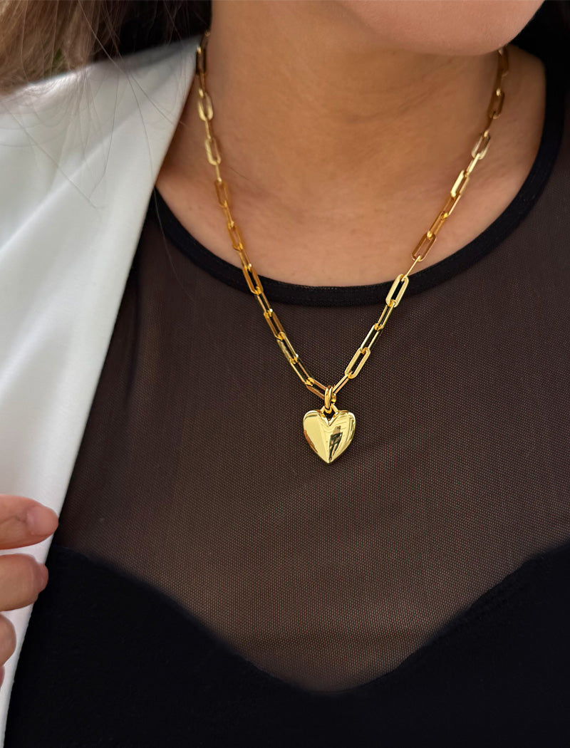 PUFFY HEART Pendant Link Chain Necklace | 18K Gold Vermeil