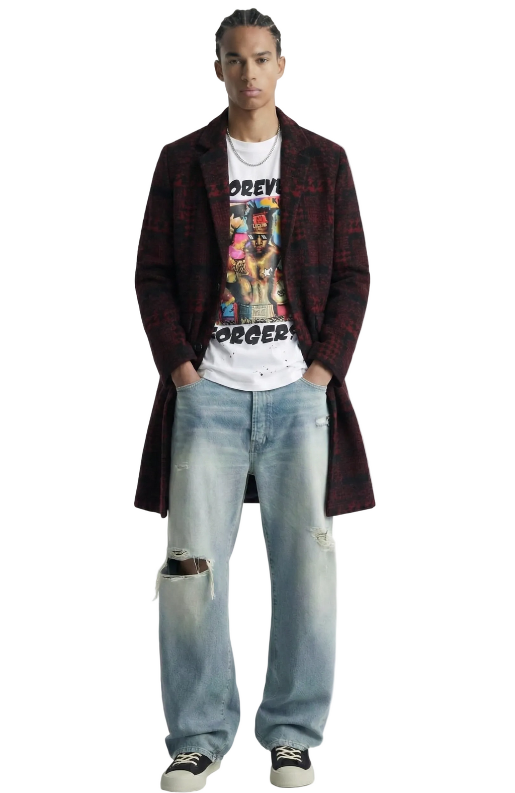 Kearny black and burgundy houndstooth pattern Wool Coat Jacket