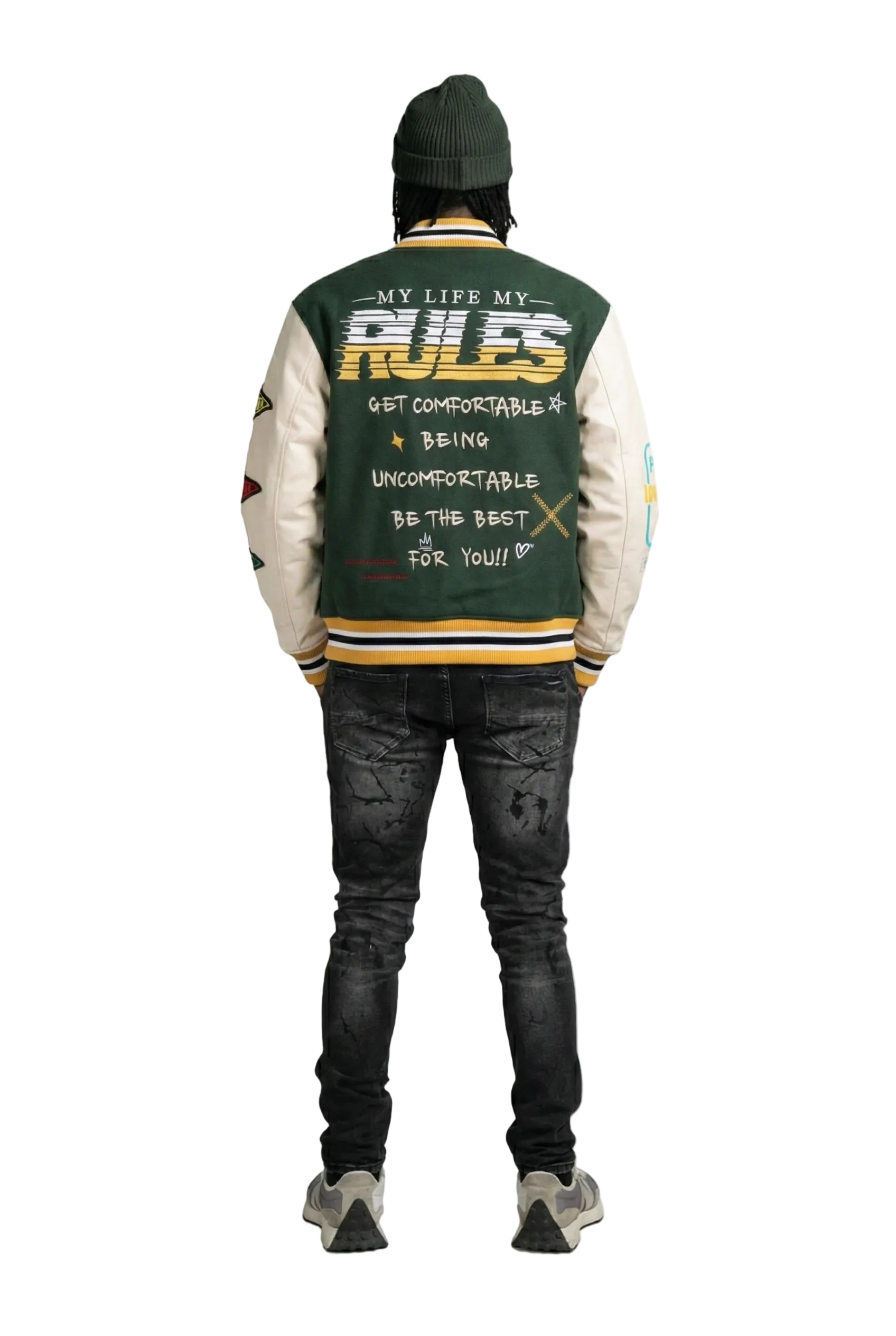 MORAINE Men's Melton Body with Faux Leather Sleeve Varsity Jacket