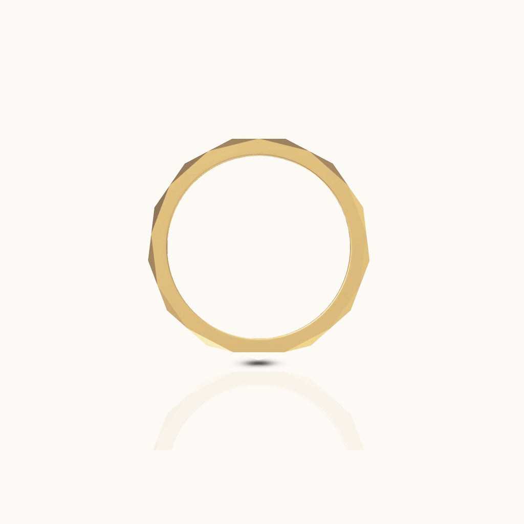 Geometric Cutting Beveled Triangle Polished Titanium PVD Gold Band Ring