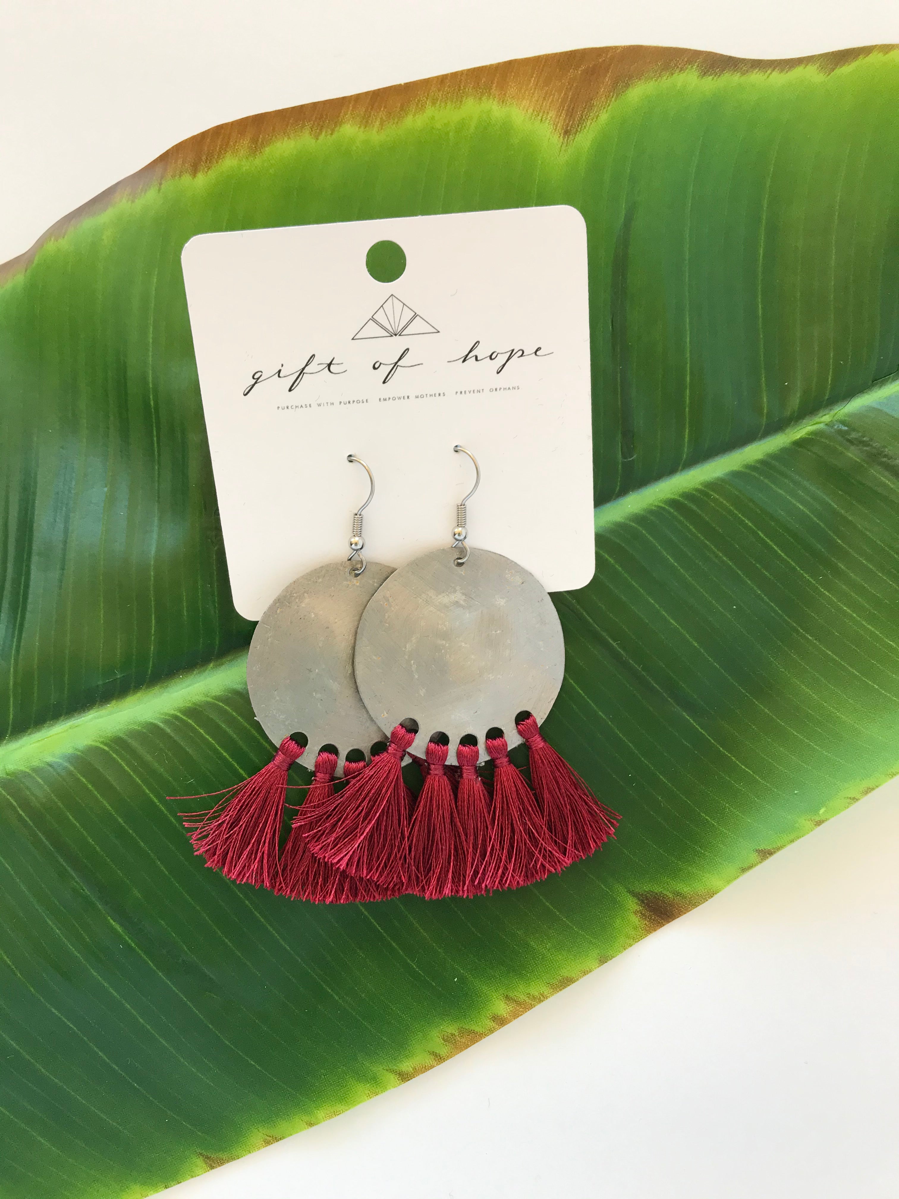 Bottle Cap Fan Tassel Earrings