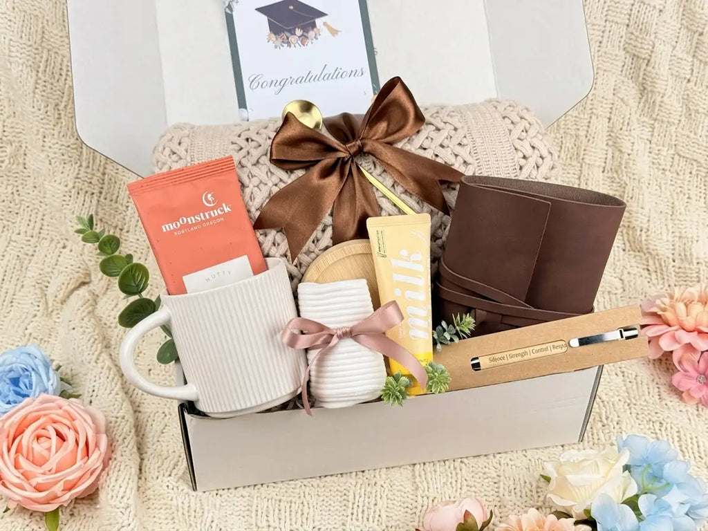 Graduation Gift Box for Him or Her – Luxury Congratulations Gift Basket with Knitted Throw Blanket