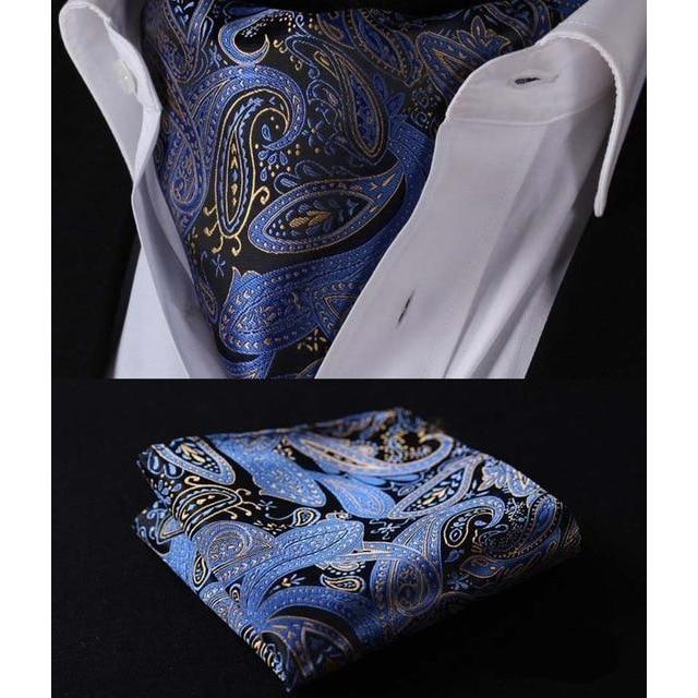 Grand Bleu Paisley Ascot/Cravat Tie & Handkerchief