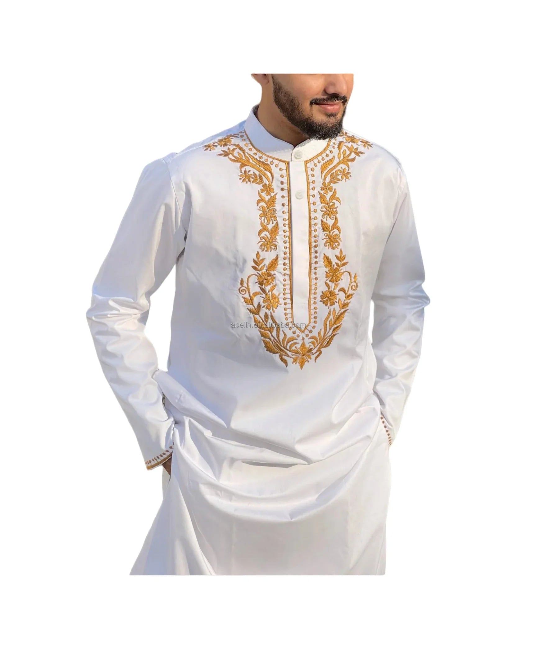 Men's Embroidery Set Two Pieces White Fashion Wedding Sets Formal Men Party Embroidery Sets Plus Size