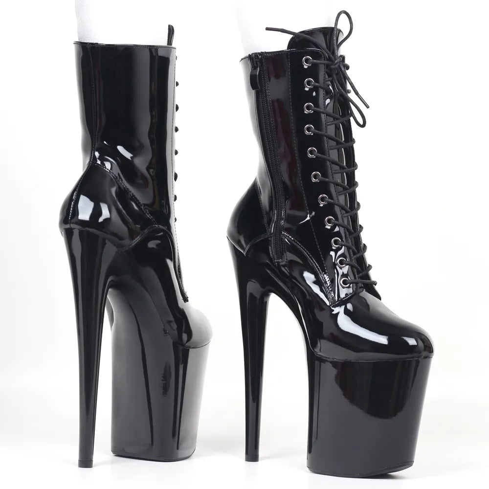 JIALUOWEI INS Style 20CM Extreme High Heels Platform Boots Lace Up