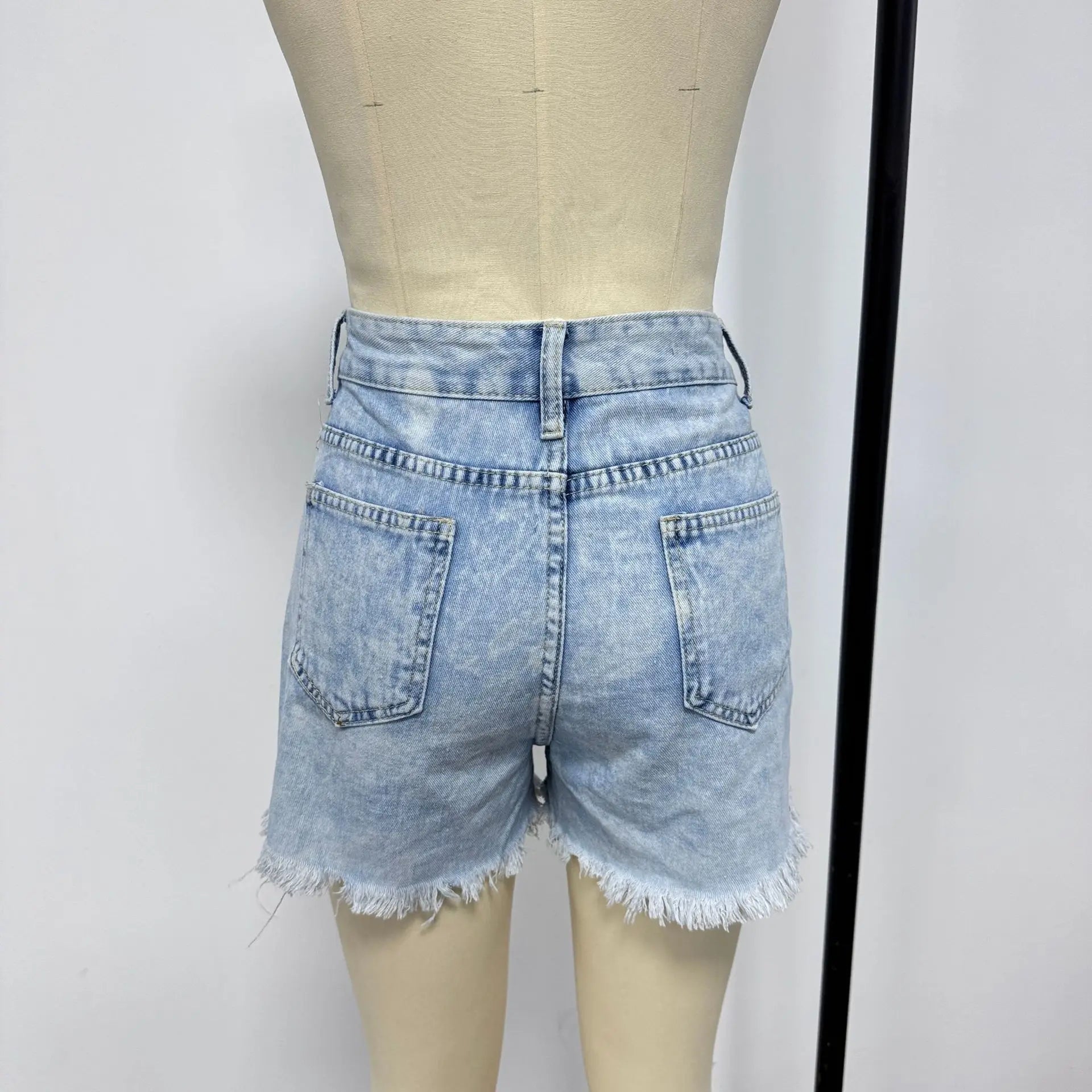 Ripped High-Waist Denim Shorts with Pockets