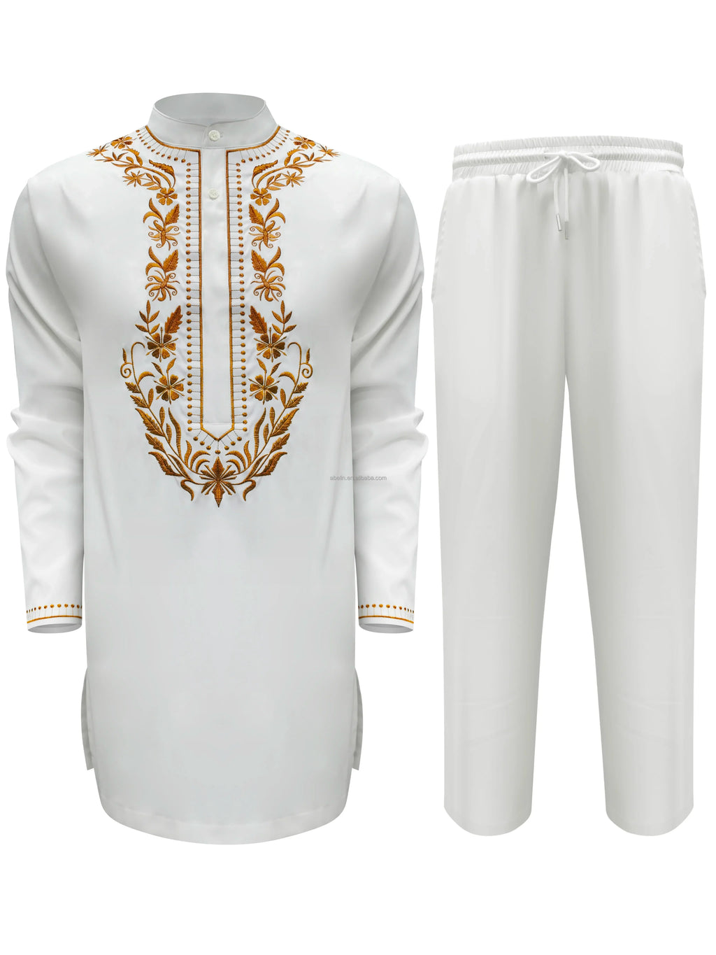 Men's Embroidery Set Two Pieces White Fashion Wedding Sets Formal Men Party Embroidery Sets Plus Size