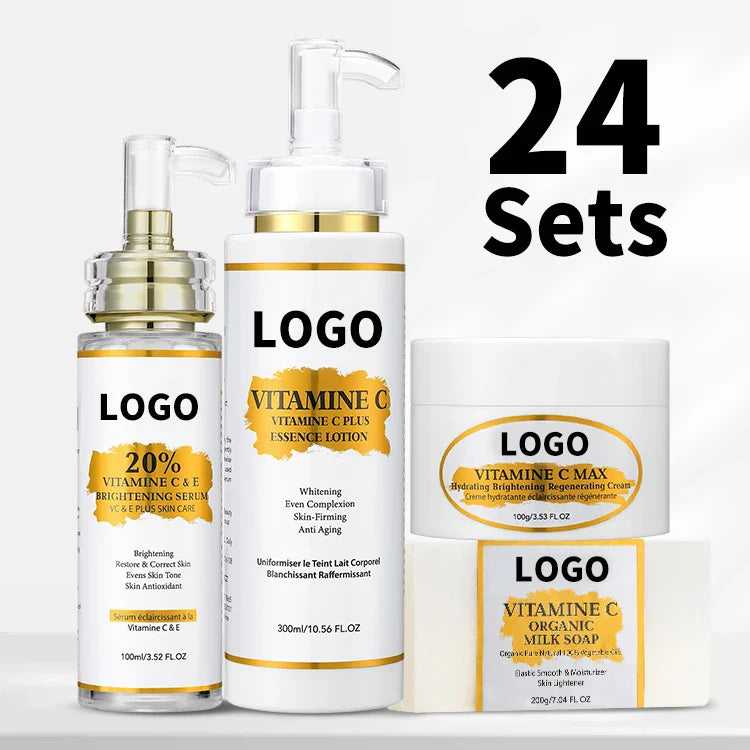 100% Natural Skin Care Set Anti-Aging Face Cream & Lotion Serum Soap 4pcs Private Label Vitamin C  Skin Care Set for Black Women