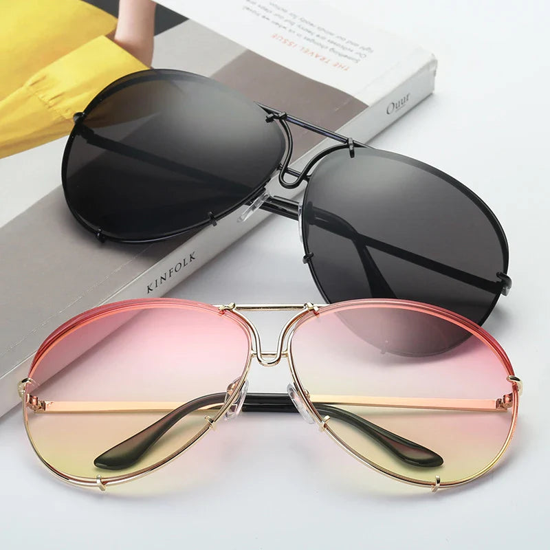 Fashion Pilot Sunglasses Women Oversized Luxury Sun Cool Mirror Vintage Gradient Shades UV400
