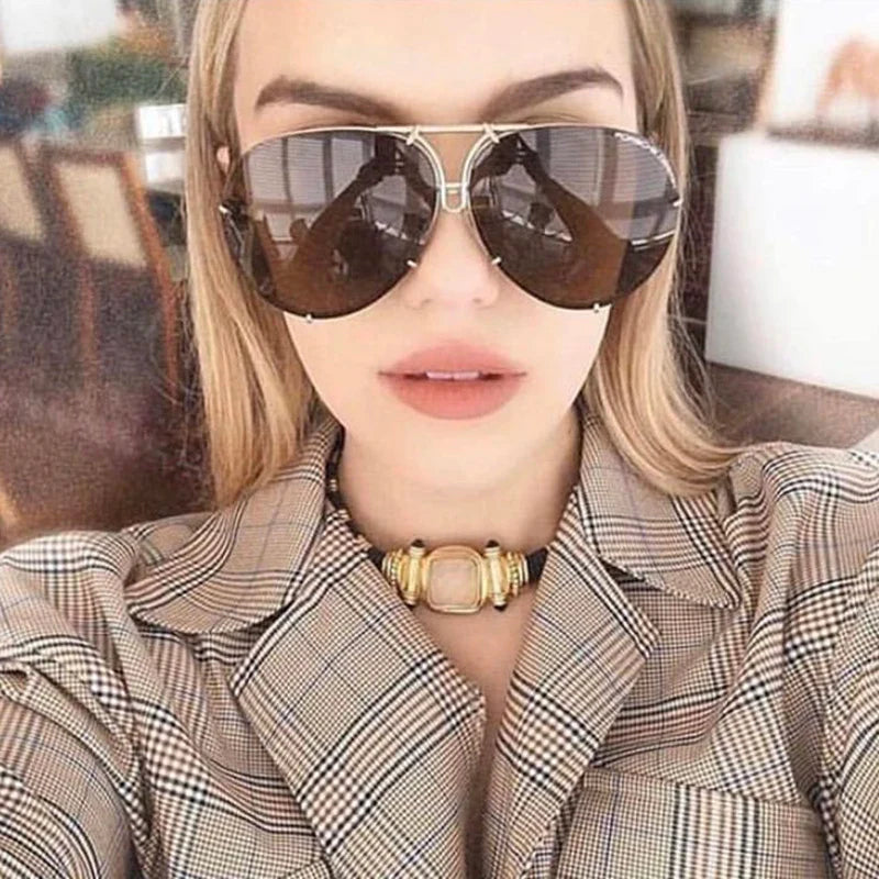 Fashion Pilot Sunglasses Women Oversized Luxury Sun Cool Mirror Vintage Gradient Shades UV400