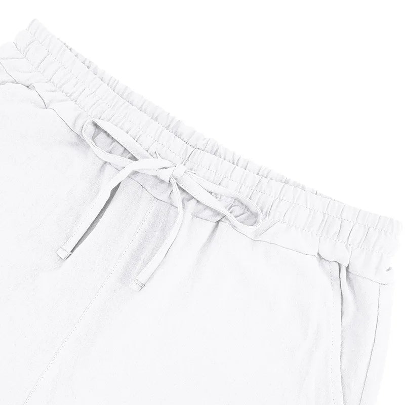 Summer Men's Beaded Loose Casual Linen Breathable Hawaiian Simple Long Sleeve Shirt Beach Shorts Set