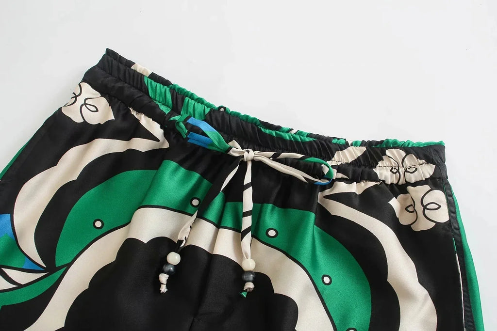 Foridol Oversized Green Print Boho Women Shorts Sets Shirts Shorts Pants Three Pieces Fashion Suits Matching Sets 2025 Summer